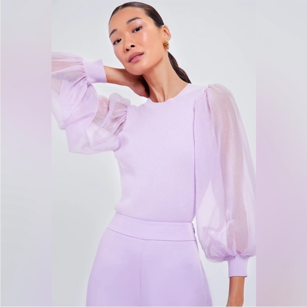 Tuckernuck Lilac Sweater with Sheer Puff Sleeves